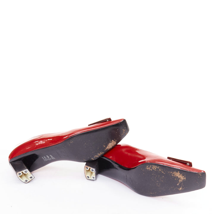 ROGER VIVIER Belle Vivier red patent leather square buckles heel pumps EU36.5