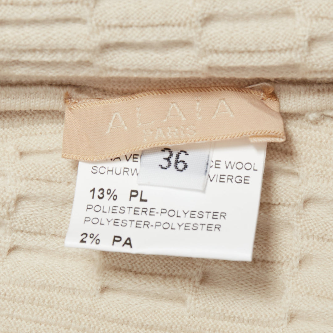 ALAIA ivory beige virgin wool contour waist sleeveless fit flare dress FR36 S