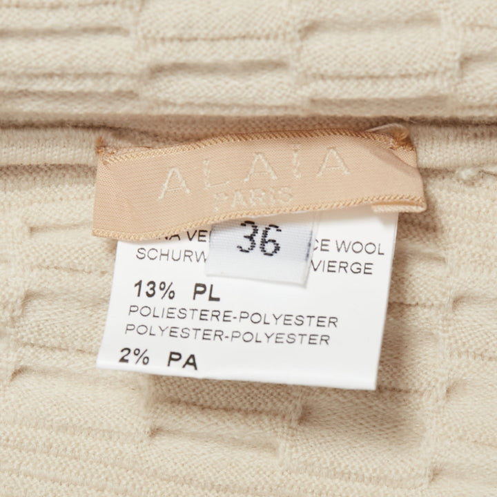 ALAIA ivory beige virgin wool contour waist sleeveless fit flare dress FR36 S