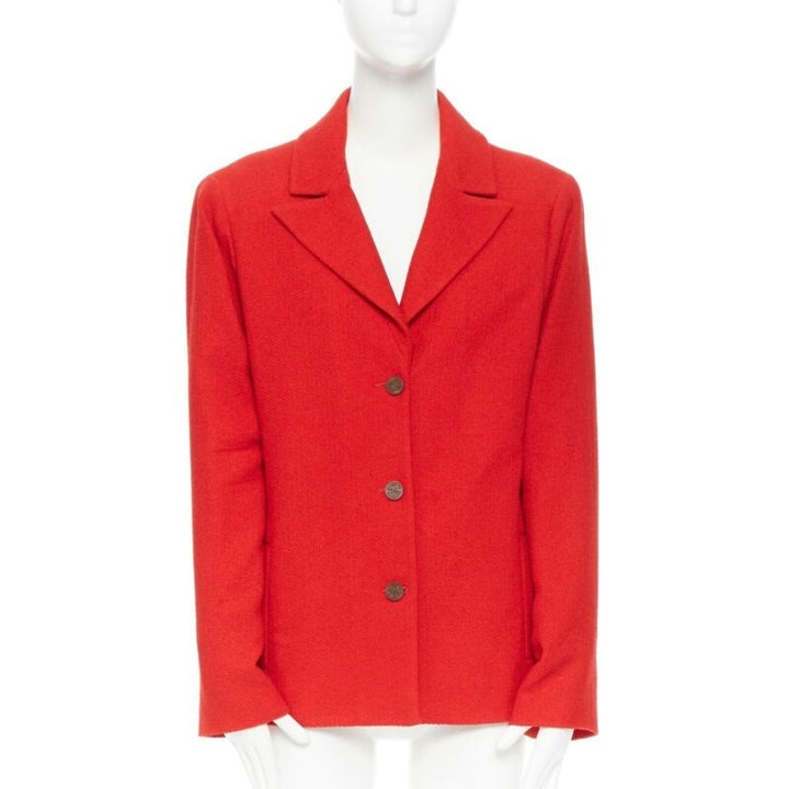 CHANEL 98A vintage lipstick red tweed peak lapel copper CC blazer jacket FR44