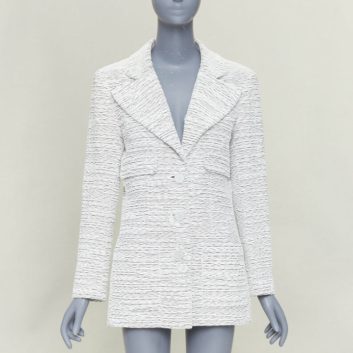 CHANEL 2019 Runway By the Sea white metallic tweed oversized blazer jacket FR42