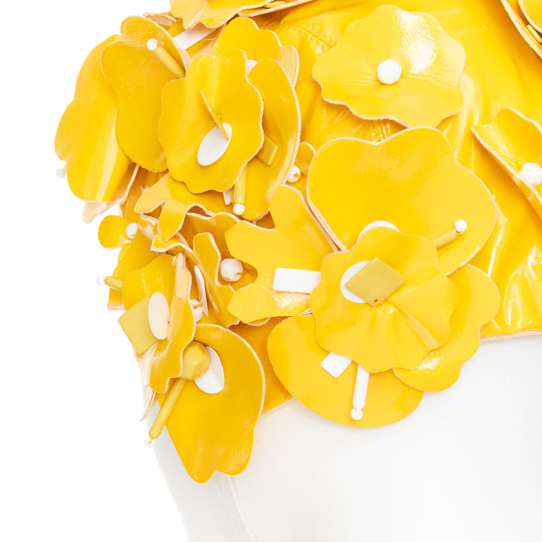 MIU MIU 2017 Runway yellow patent leather petals beaded retro swim cap hat S