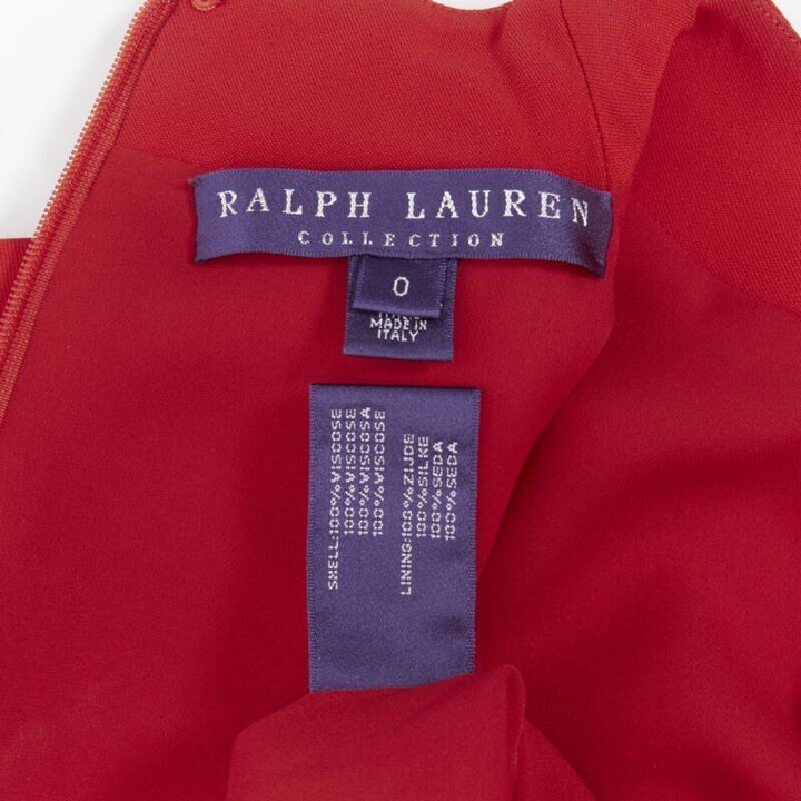 RALPH LAUREN red viscose crepe silk lined mock neck 3/4 sleeve top US0 XS