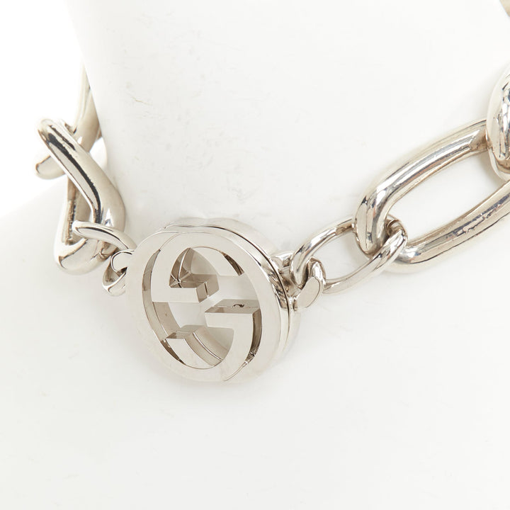 GUCCI 2024 Runway punk oversized link XL GG silver tone choker necklace