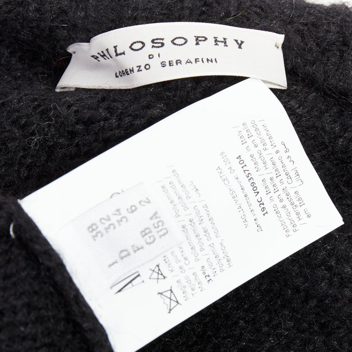PHILOSOPHY DI LORENZO SERAFINI black ruffle bateau neck jumper sweater IT38 XS