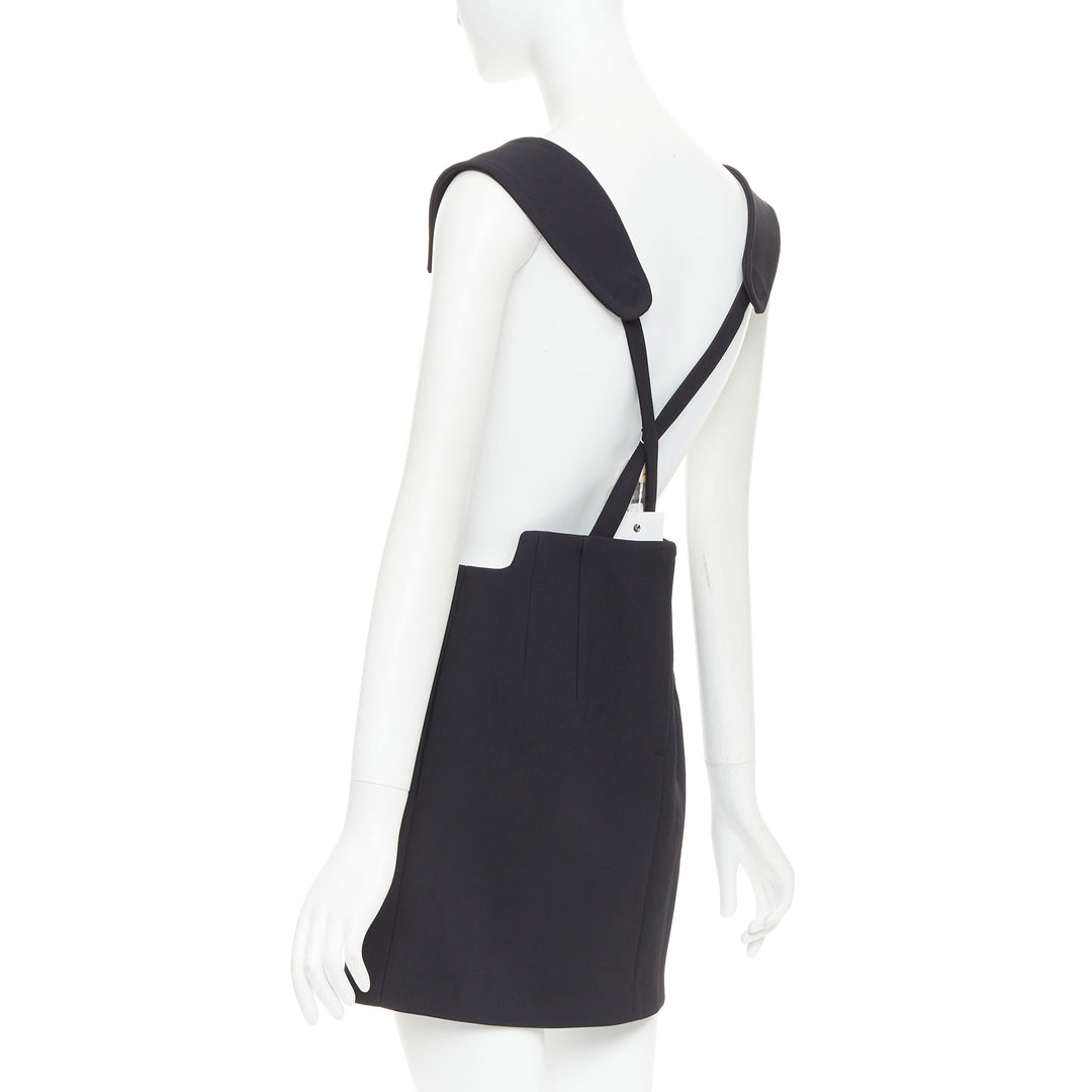 TOGA ARCHIVES Twill black leather western silver buckles suspender skirt FR36 S