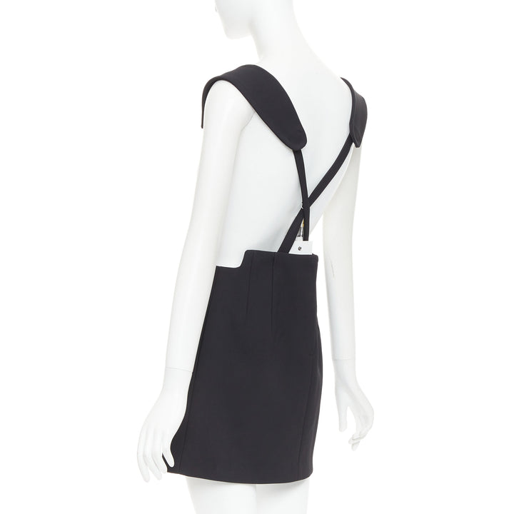 TOGA ARCHIVES Twill black leather western silver buckles suspender skirt FR36 S