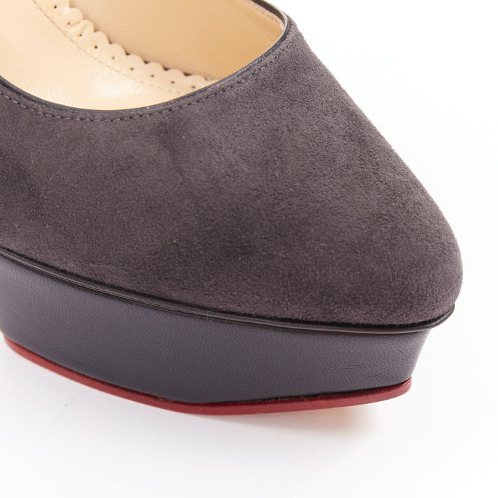 CHARLOTTE OLYMPIA Dark Horse tassel tail grey suede platform pumps EU37.5