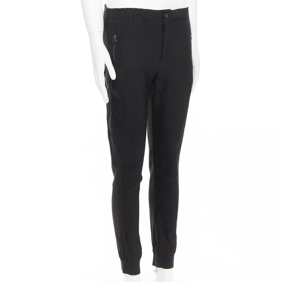LANVIN black silver zip pocket mid waist tapered jogger pants FR46 S