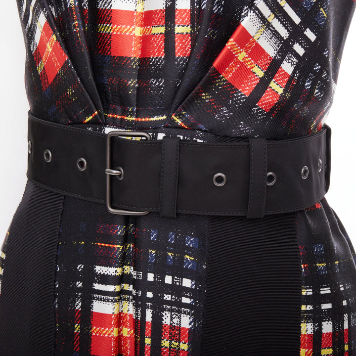 PRADA 2015 Runway Vampire black red wool silk bow shoulder belted dress IT38 XS