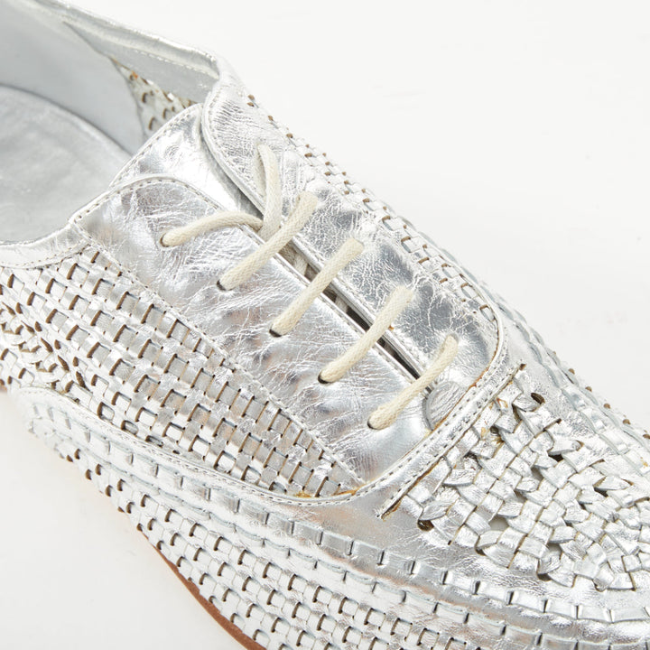 CHANEL 2016 interlocking CC metallic silver woven leather oxford EU39 US9