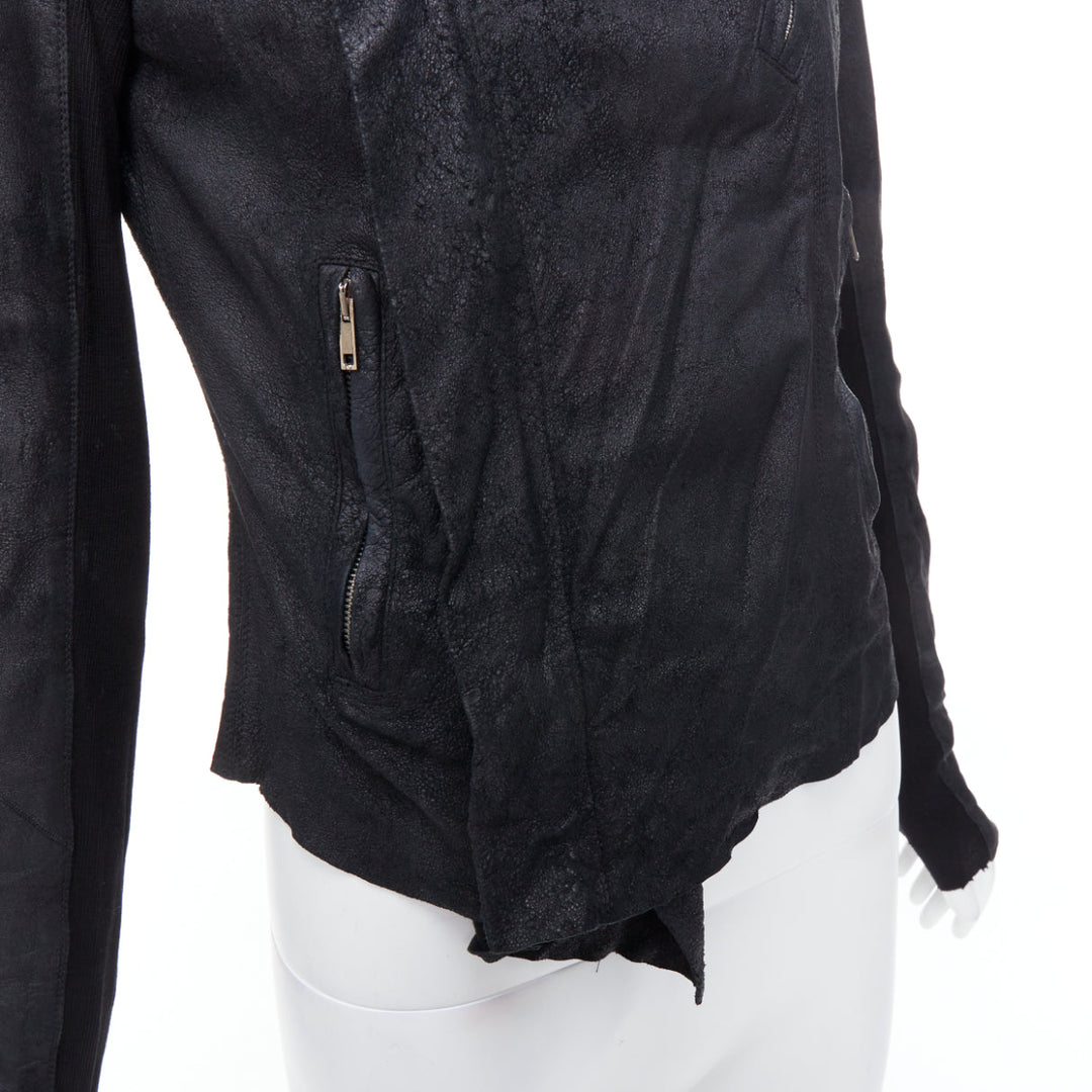 RICK OWENS black lambskin leather wool asymmetric biker jacket IT40 S