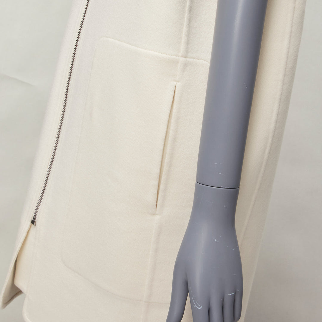 HERMES 100% cashmere cream applique back ribbed zip sleeveless coat FR34 XS