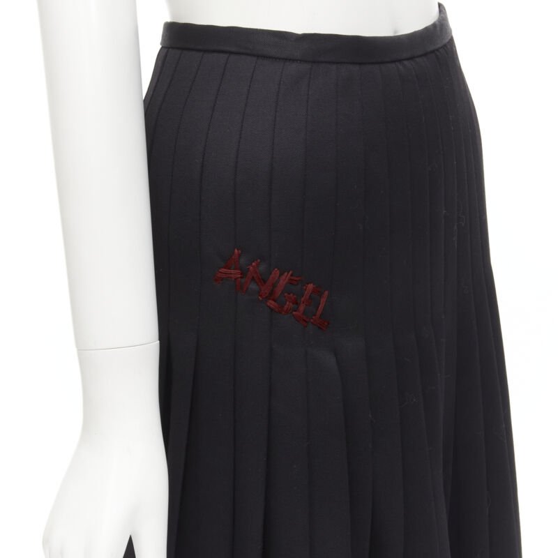 DSQUARED2 red ANGEL embroidery black pleated flared knee length skirt IT38 XS
