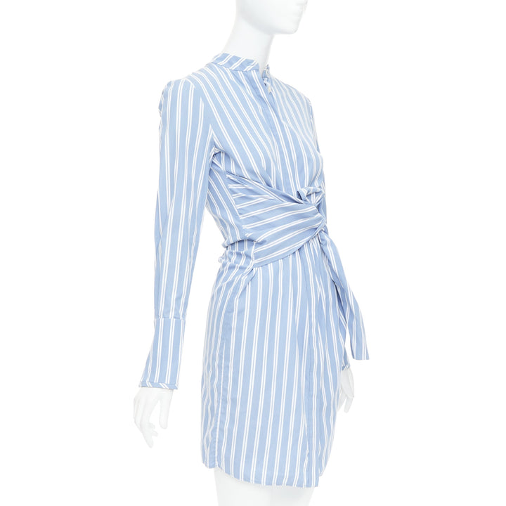 VVB VICTORIA BECKHAM blue white cotton striped tie shirt dress UK4 XXS