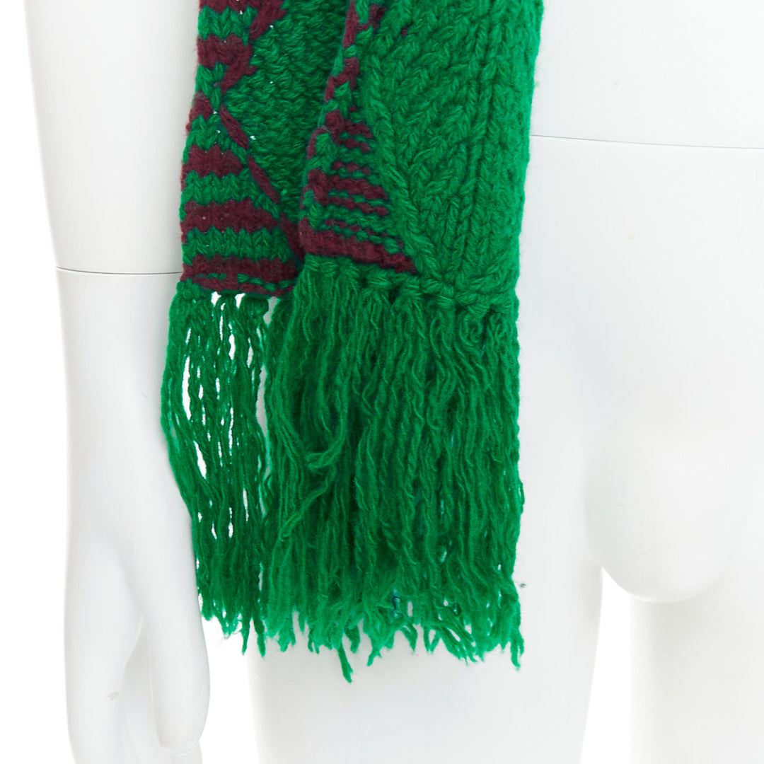 DRIES VAN NOTEN green brown knitted long wrap scarf