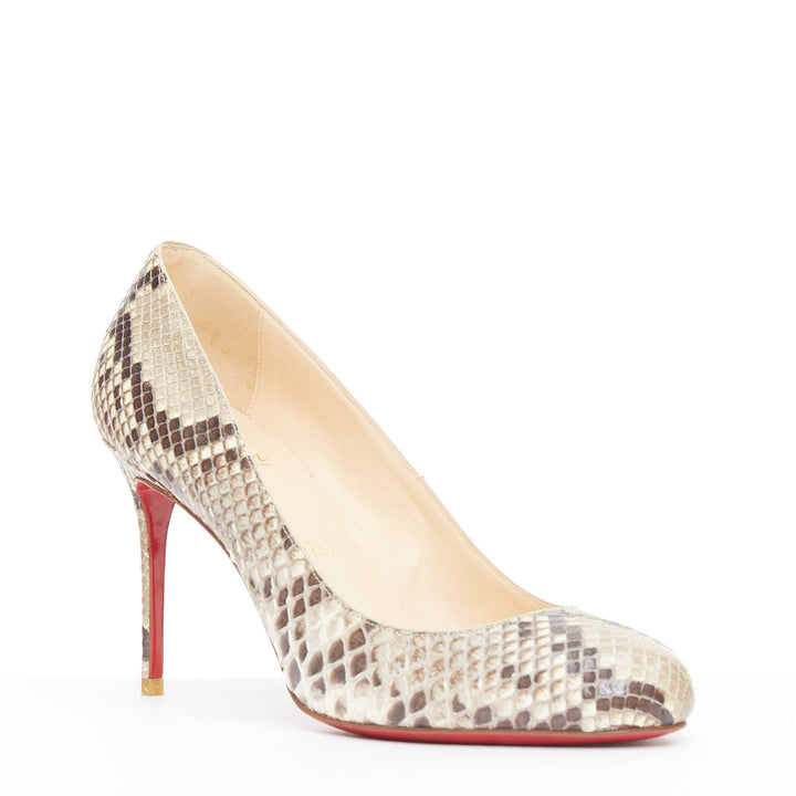 CHRISTIAN LOUBOUTIN Declic natural scaled leather almond toe stiletto pumps EU37.5