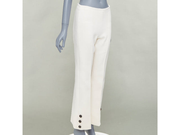 SONIA RYKIEL cream brown horn button embellished hem flare pants