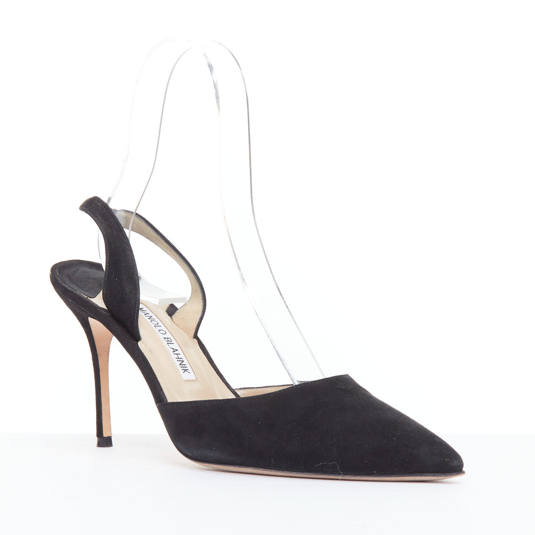 MANOLO BLAHNIK Carolyne 90 black suede slingback pumps EU39