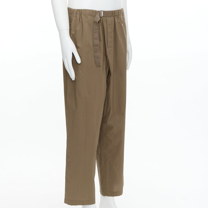 DRIES VAN NOTEN brown cotton asymmetric belt utility wide pants L