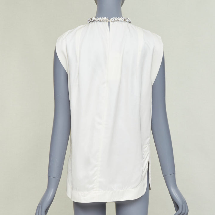 STELLA MCCARTNEY Falabella off white crepe white beaded collar blouse IT38 XS