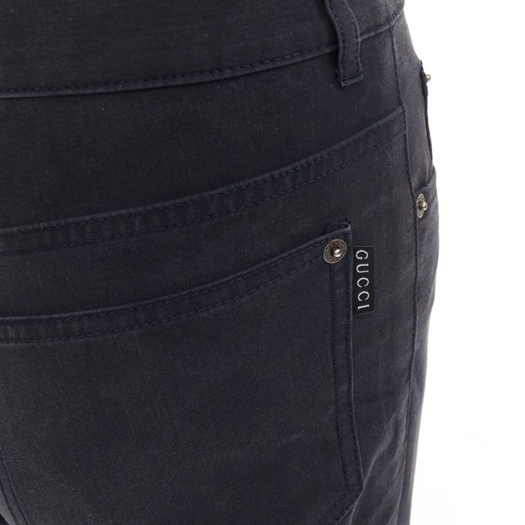 GUCCI black washed logo tab pocketed mid waist straight leg pants IT38 XS