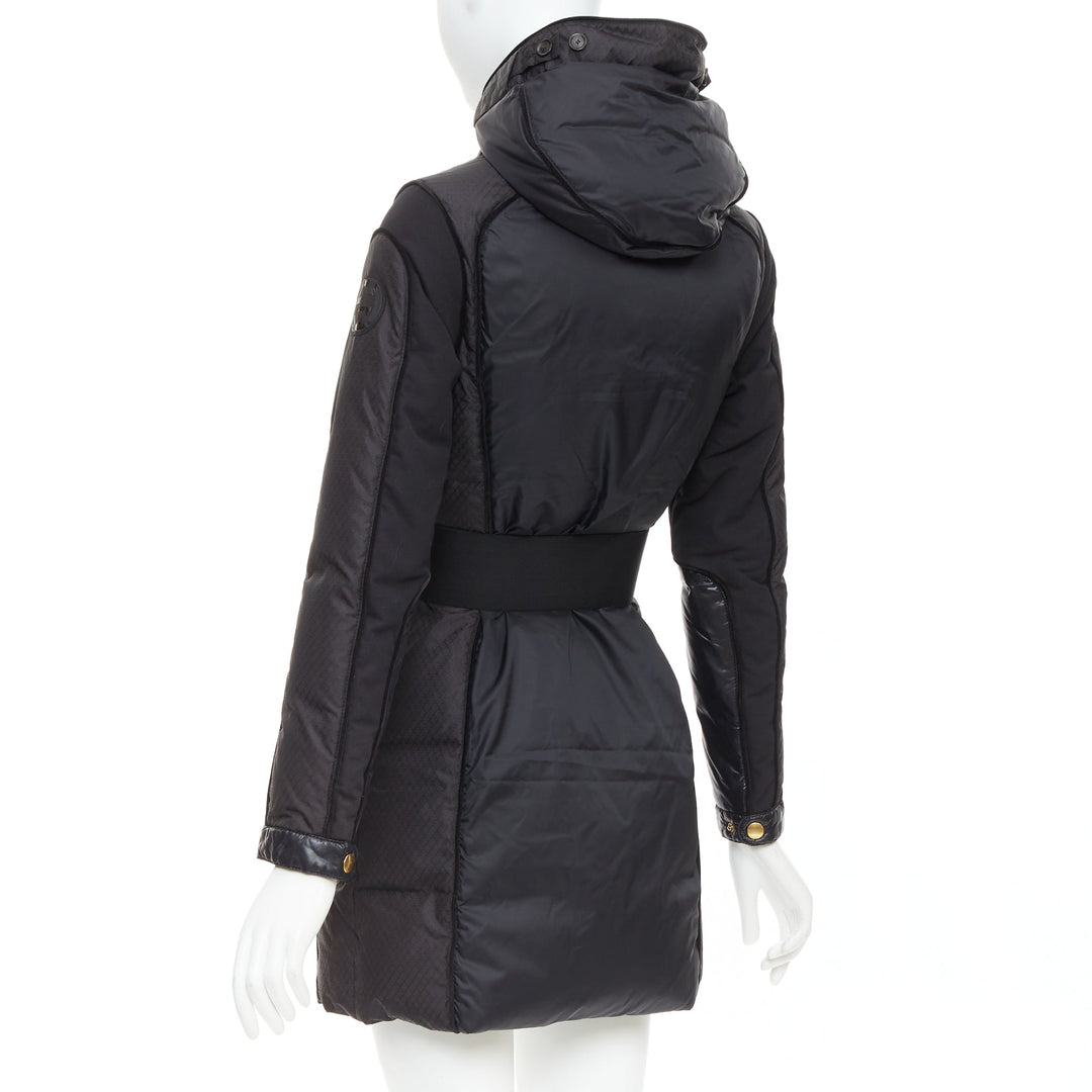 GUCCI 2009 black gold GG logo buckle belt long puffer coat IT38 XS