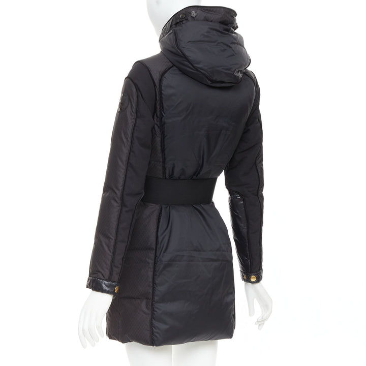 GUCCI 2009 black gold GG logo buckle belt long puffer coat IT38 XS