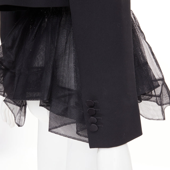 ALEXANDER MCQUEEN 2022 black wool peplum tulle single button tux blazer IT36 XXS