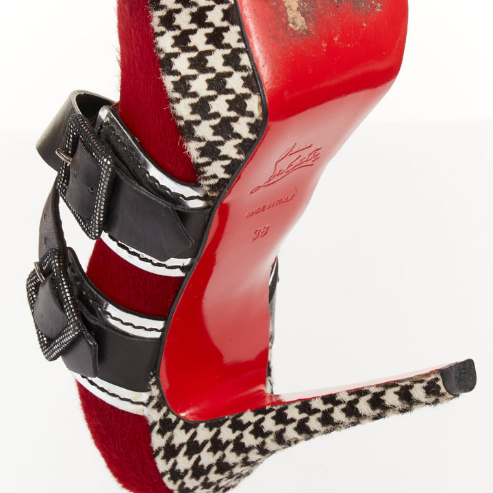 CHRISTIAN LOUBOUTIN Bikiki 140 red houndstooth calf hair platform heels EU38