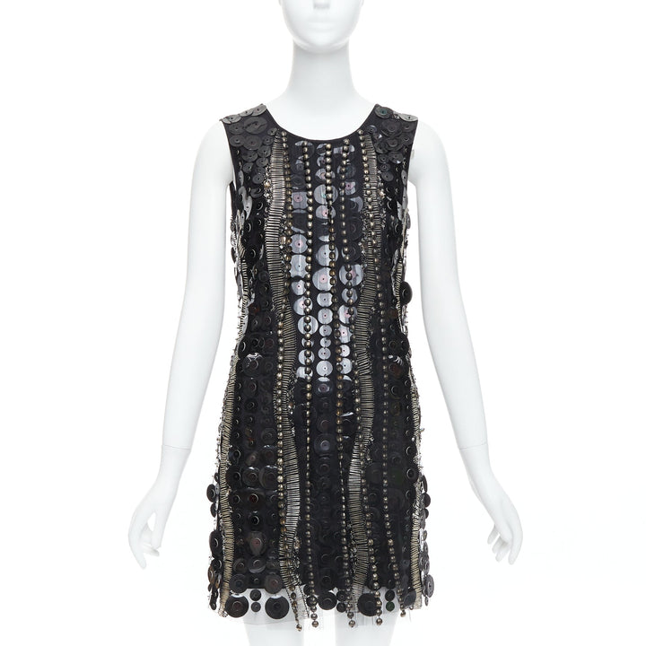 COLLETTE DINNIGAN Runway black jewelled pailettes party shift dress XS