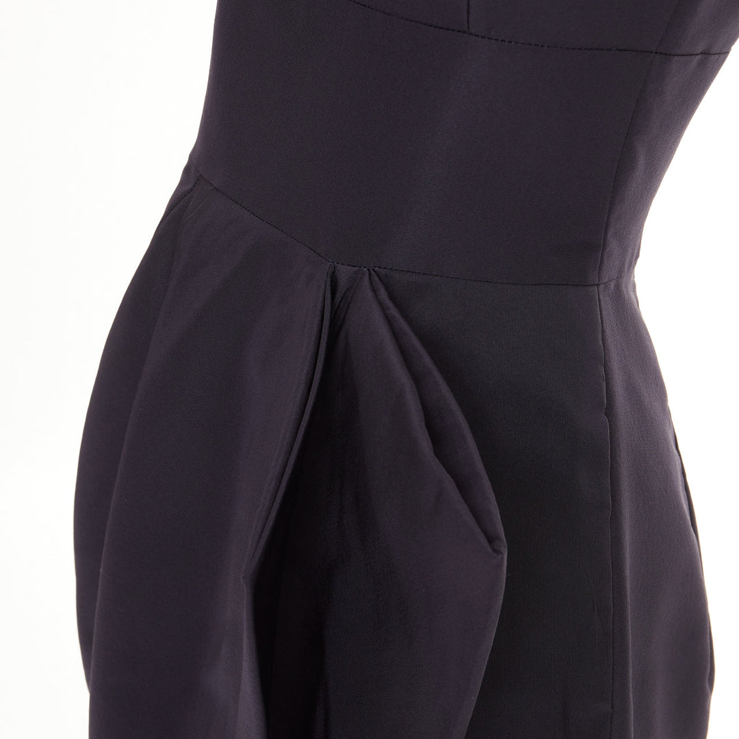 OSCAR DE LA RENTA R015 pleated side tulip skirt navy silk faille dress US0 XXS