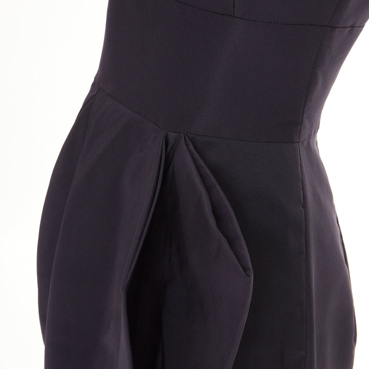 OSCAR DE LA RENTA R015 pleated side tulip skirt navy silk faille dress US0 XXS