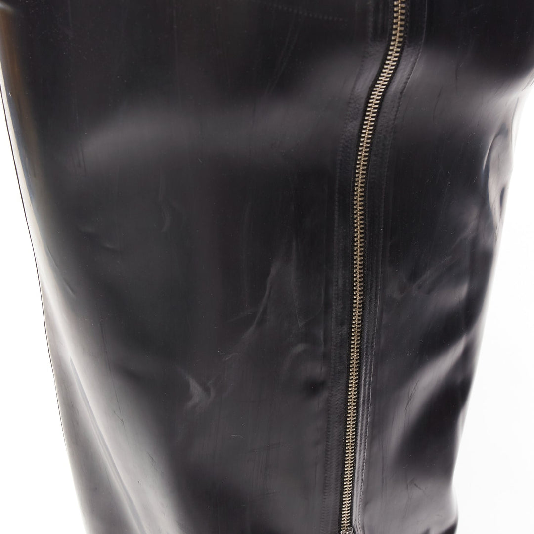 SAINT LAURENT 2020 black latex back silver zip dominatrix pencil skirt FR34 XS