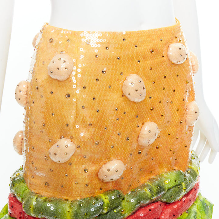 rare MOSCHINO Jeremy Scott Diner Group Duchesse sequins hamburger skirt IT38 XS