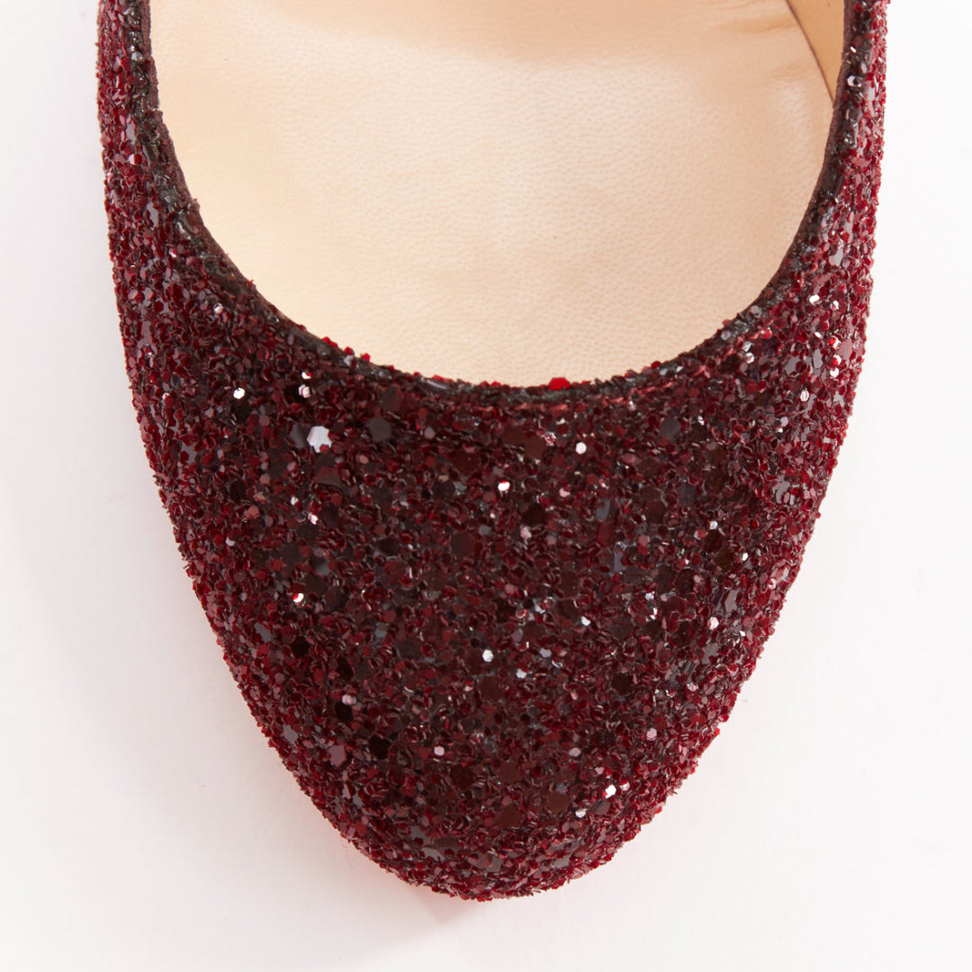 CHRISTIAN LOUBOUTIN Ron Ron 100 Glitter Oxblood red almond toe pump EU37.5