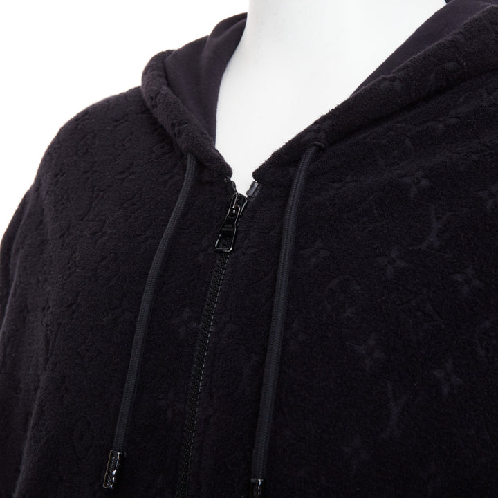 LOUIS VUITTON 2023 Monogram debossed French terry zip up hoodie outerwear XL