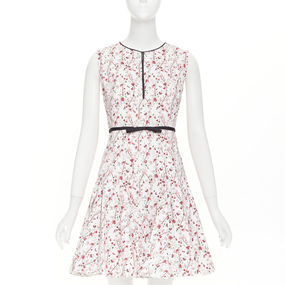 GIAMBATTISTA VALLI  white green nylon silk floral print ribbon belt dress IT42 M