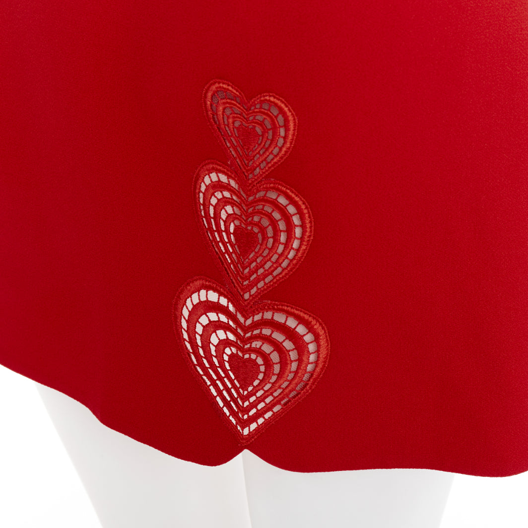 CHRISTOPHER KANE red heart embroidered cut out side A-line skirt UK8 S