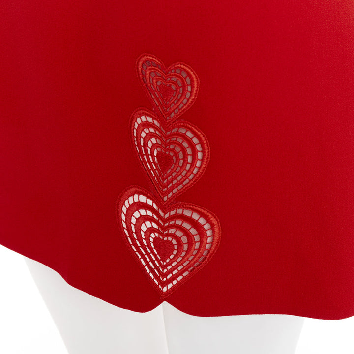 CHRISTOPHER KANE red heart embroidered cut out side A-line skirt UK8 S