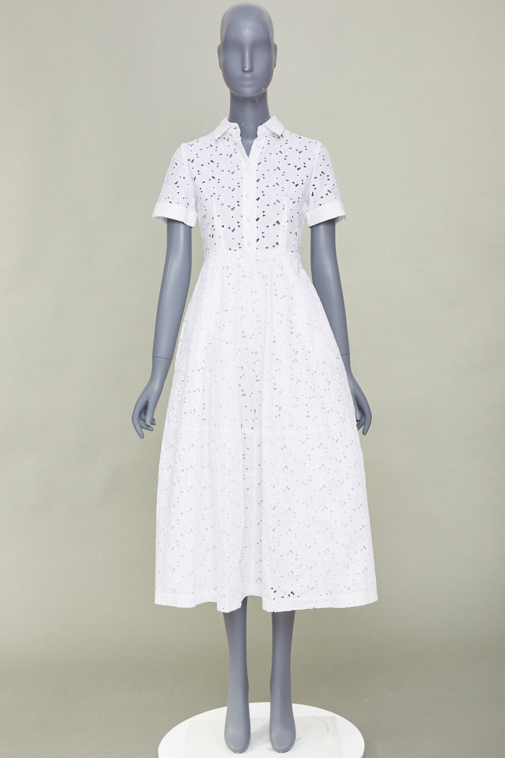 CO COLLECTIONS 2021 white broderie anglaise eyelet cotton midi shirt dress XS