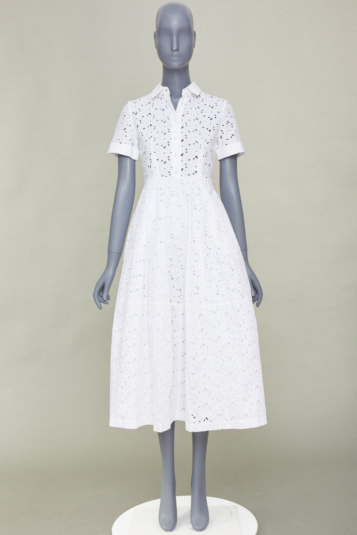 CO COLLECTIONS 2021 white broderie anglaise eyelet cotton midi shirt dress XS
