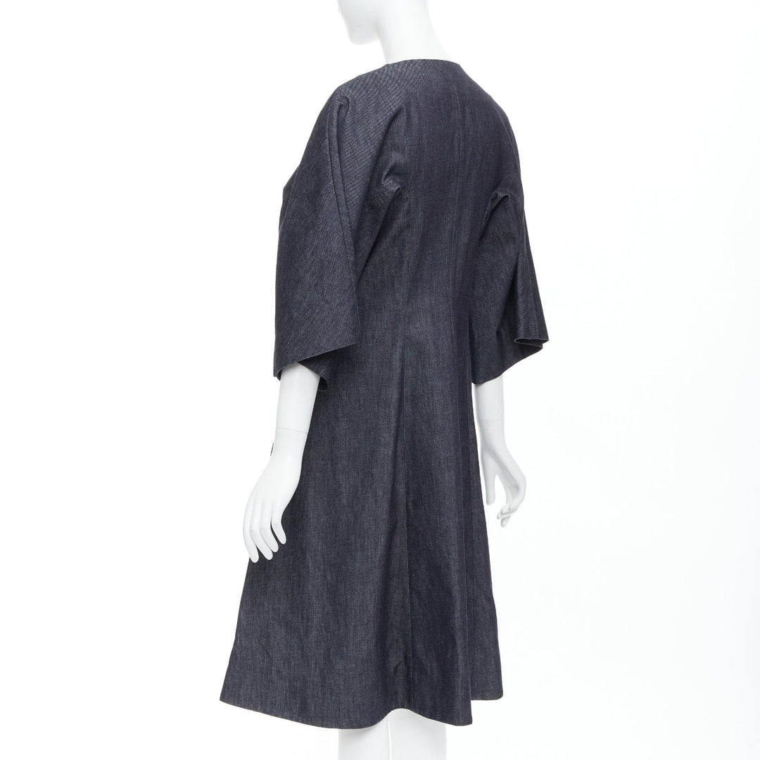 MARNI indigo blue denim zip front dolman sleeve midi dress IT40 S