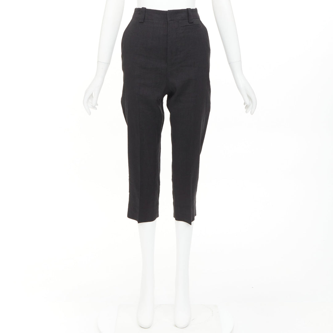 JACQUEMUS L'amour black hemp wool high rise cropped clam digger pants FR34 XS