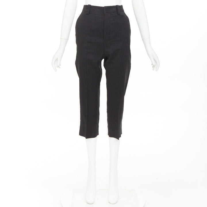 JACQUEMUS L'amour black hemp wool high rise cropped clam digger pants FR34 XS