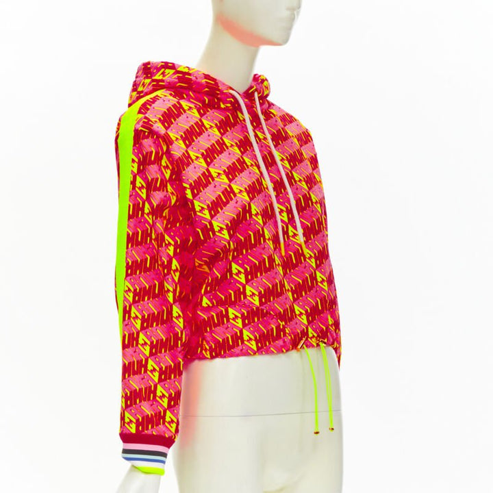 FENDI Roma Amor neon pink yellow FF Zucca monogram cropped hoodie XS