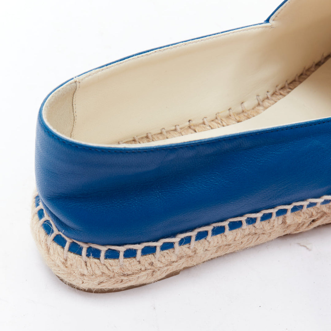 CHANEL blue leather CC logo jute espadrille shoes EU38