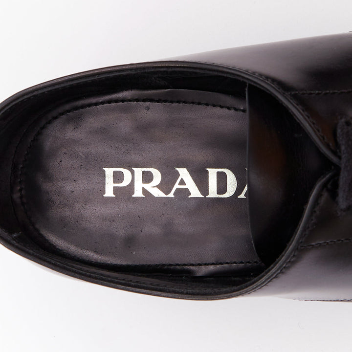 PRADA black round toe lace up classic brogue dress shoes UK7 EU41
