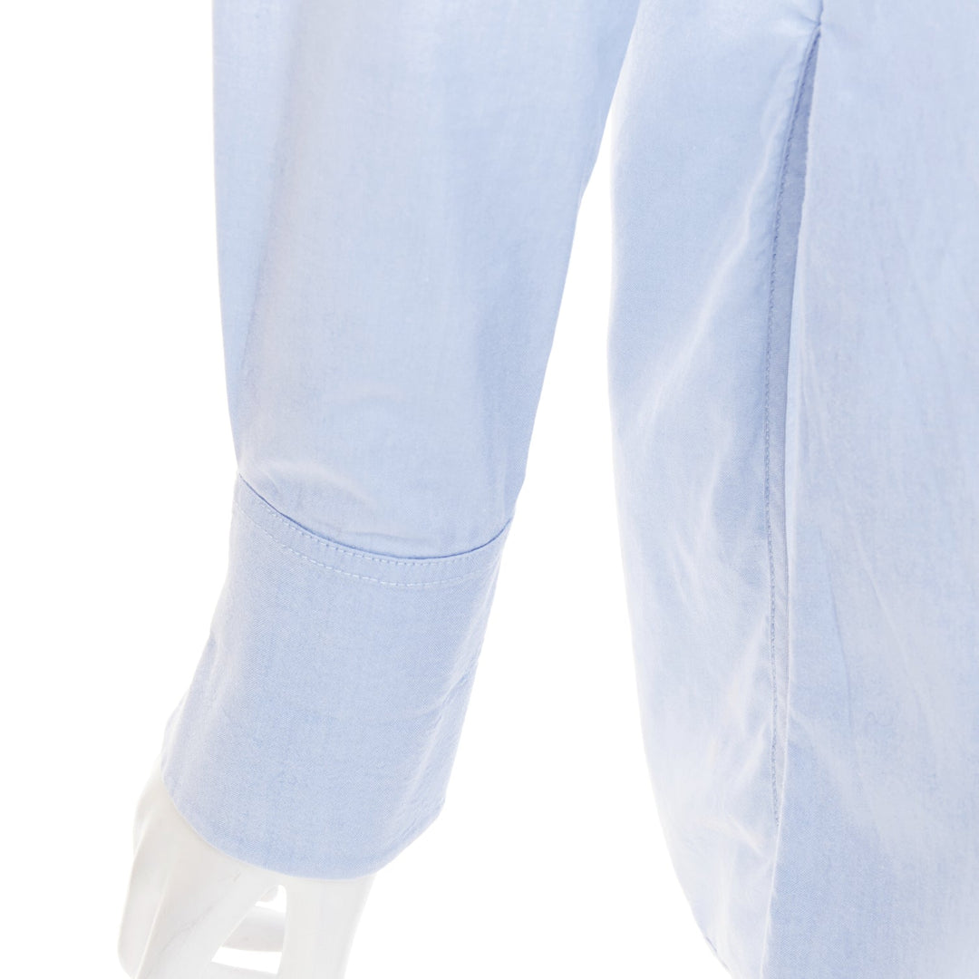 VVB VICTORIA BECKHAM light blue cotton asymmetric pleated hem dress shirt UK6 XS