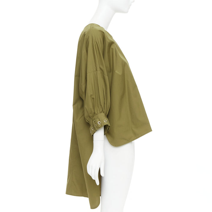 S' MAX MARA Maya khaki green cotton belted cuffs hi low tunic shirt top IT34 XXS